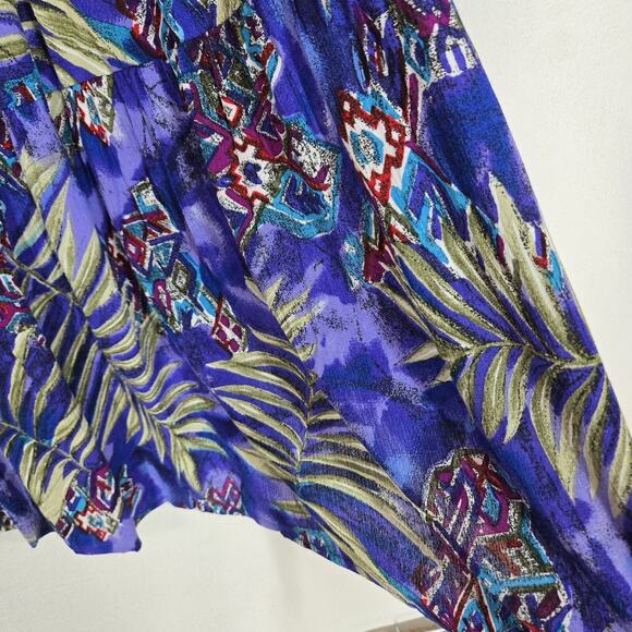 VTG Options Melrose Maxi Swing Skirt Sz L Purple Multi Elastic Waist Tropical - Picture 4 of 10